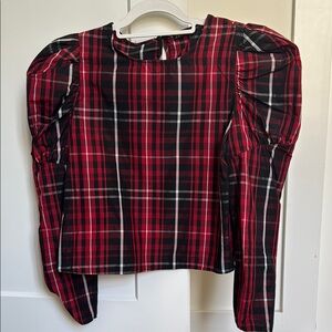 Zara Plaid Puff Sleeve Top sz M